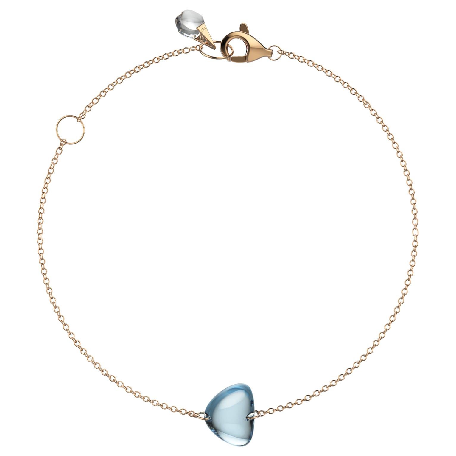 Rebecca Li Crystal Link Bracelet, 18 Karat Rose Gold with Blue Topaz and Crystal For Sale