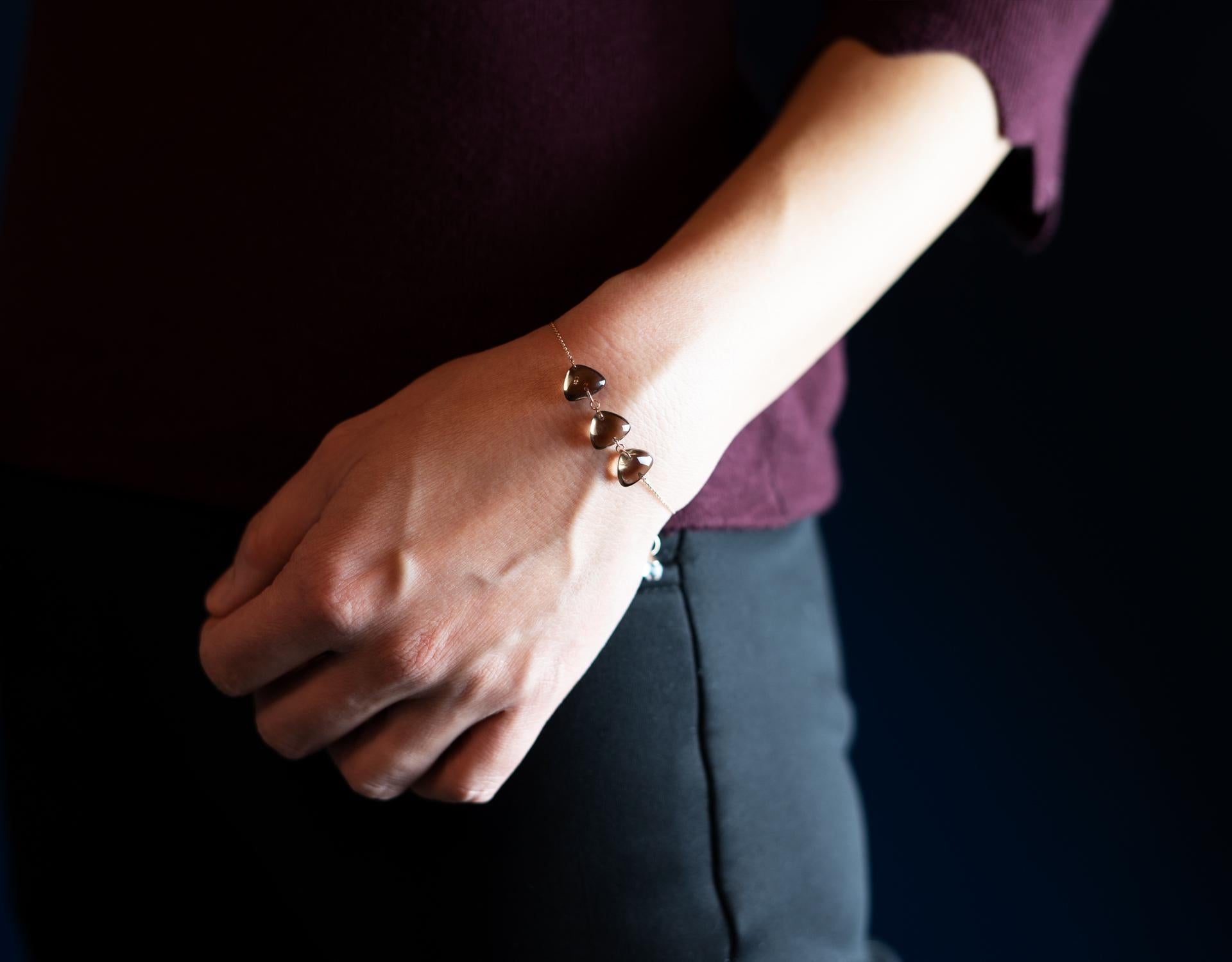 Modernist Rebecca Li Crystal Link Bracelet, 18 Karat Gold with Smoky Quartz and Crystal For Sale