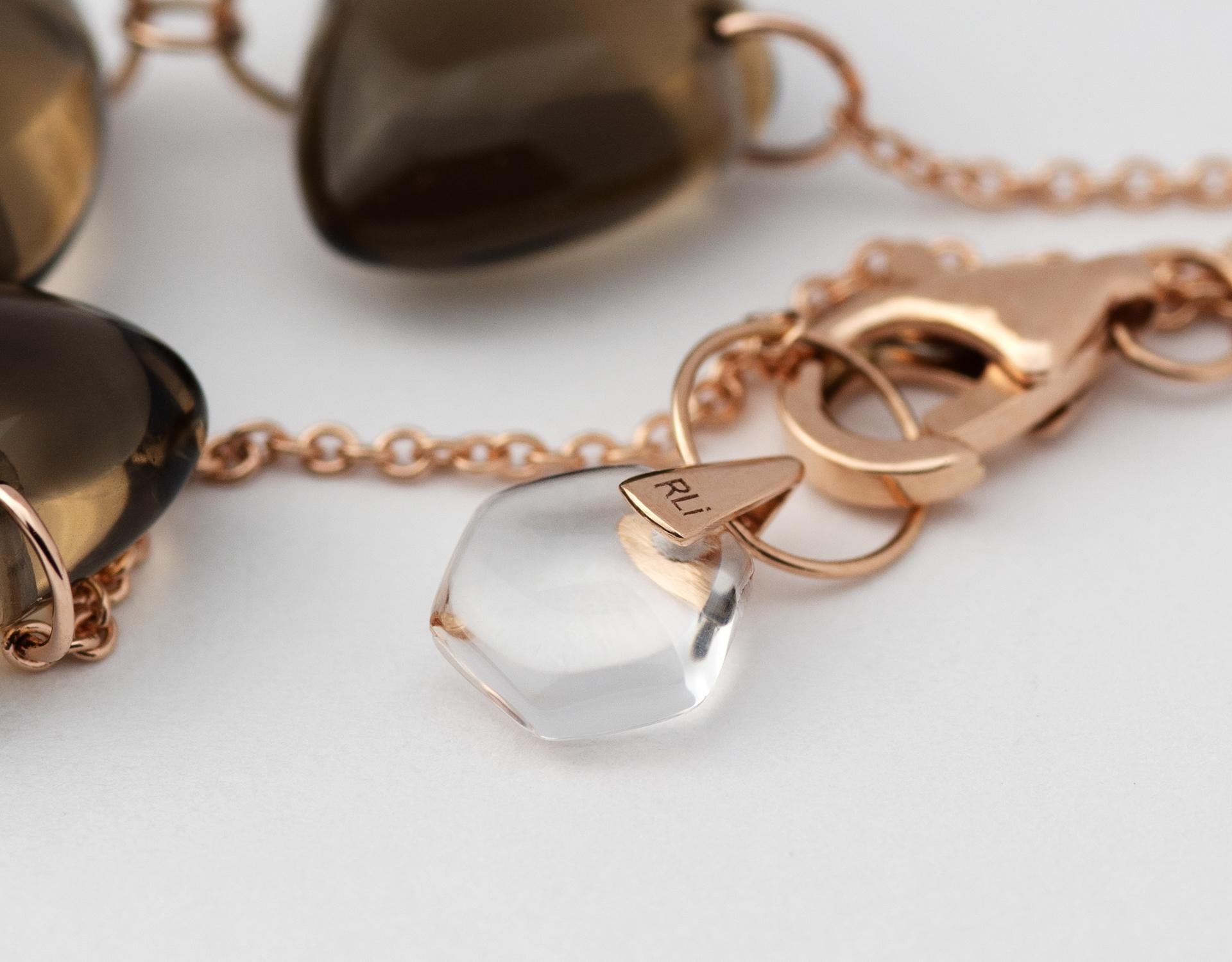 Women's Rebecca Li Crystal Link Bracelet, 18 Karat Gold with Smoky Quartz and Crystal For Sale