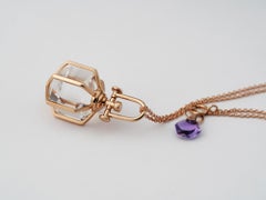 Rebecca Li Six Senses Talisman Necklace 18 Karat Gold Large Natural Rock Crystal