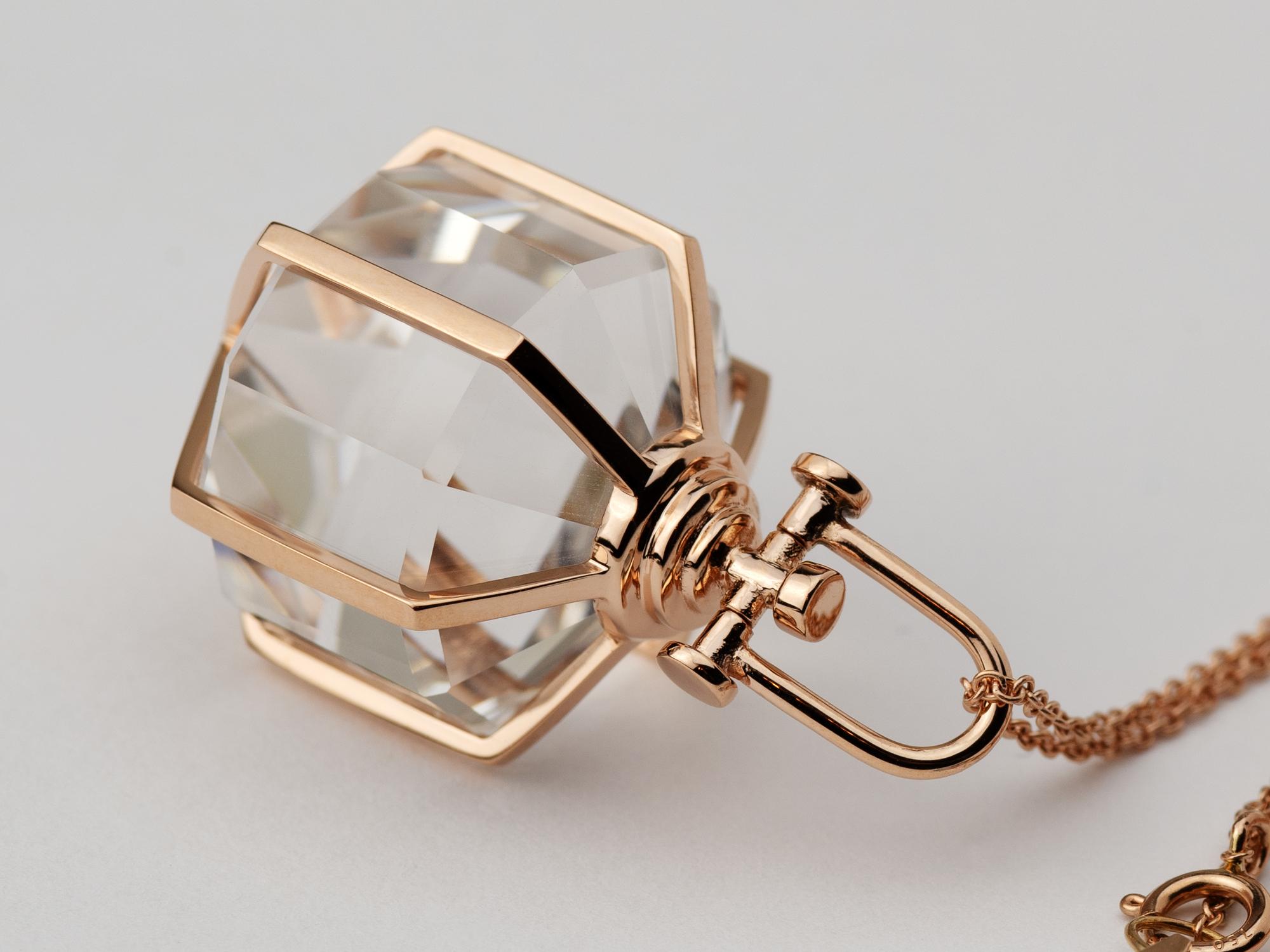 Women's Rebecca Li Six Senses Talisman Necklace 18 Karat Gold Large Natural Rock Crystal