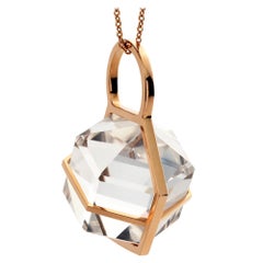 Rebecca Li Six Senses Talisman Necklace 18 Karat Gold Large Natural Rock Crystal