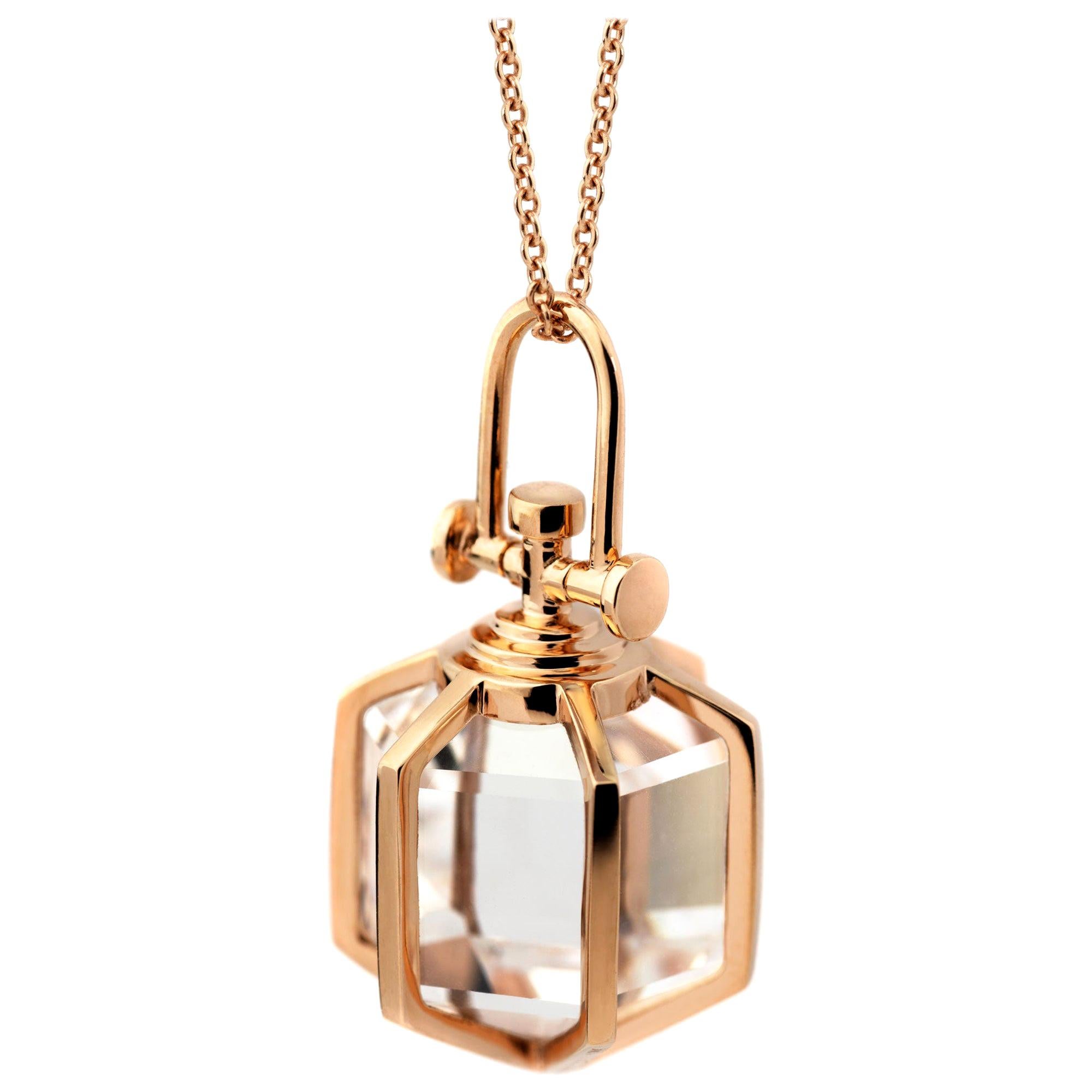 Rebecca Li Six Senses Talisman Necklace 18 Karat Gold Large Natural Rock Crystal For Sale