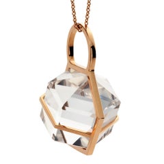 Rebecca Li Six Senses Talisman Necklace 18 Karat Gold Large Natural Rock Crystal