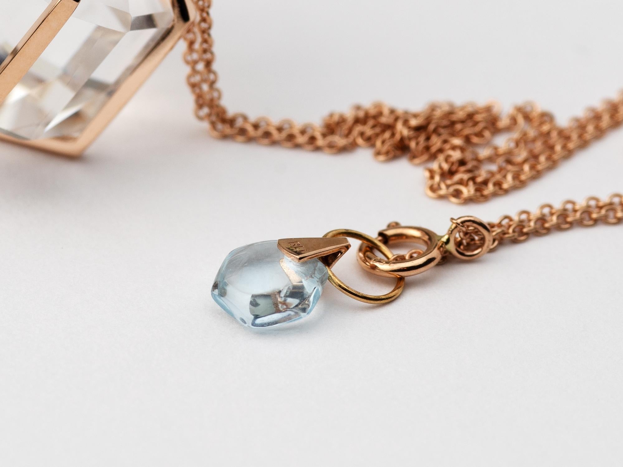 Mixed Cut Rebecca Li Six Senses Talisman Necklace 18k Rose Gold Large Natural Rock Crystal For Sale