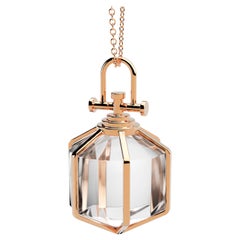 Rebecca Li Collier Talisman Six Senses en or rose 18 carats avec grand cristal de roche naturel