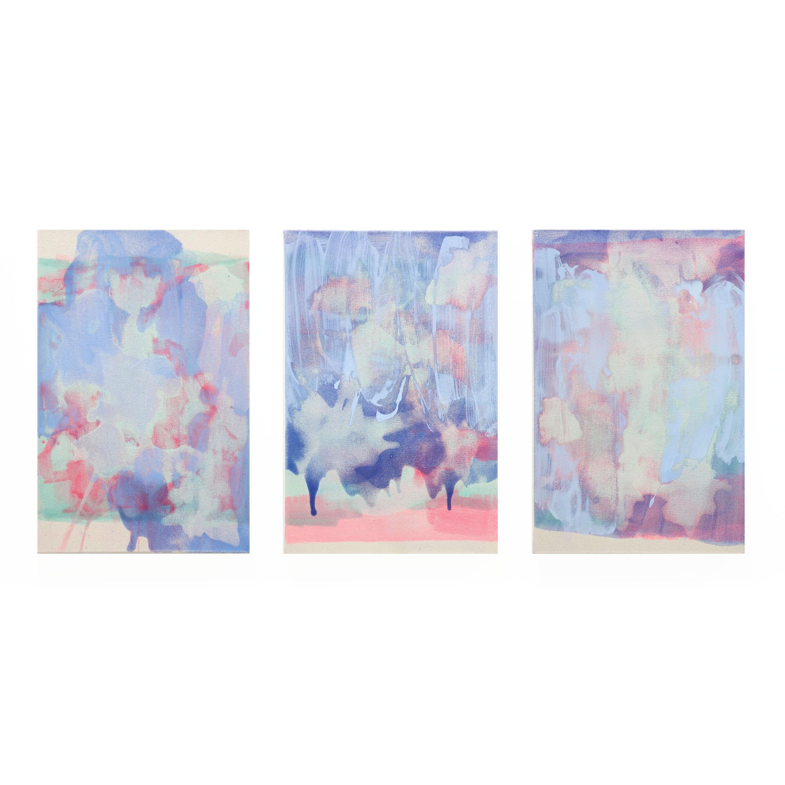 Rebecca Meanley Abstract Painting - TRIPTYCH PALE LILAC DISTEMPER , 2019