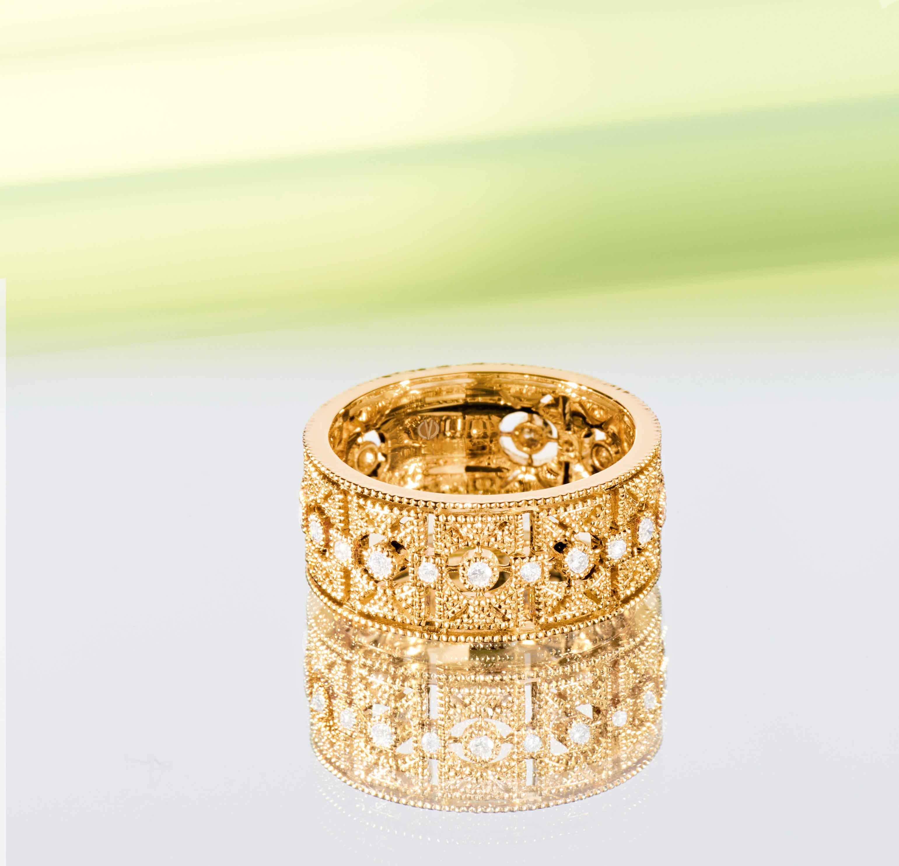 Im Angebot: 0,24 Karat Diamanten Gelbgold 18K Art Déco Band Ring () 3