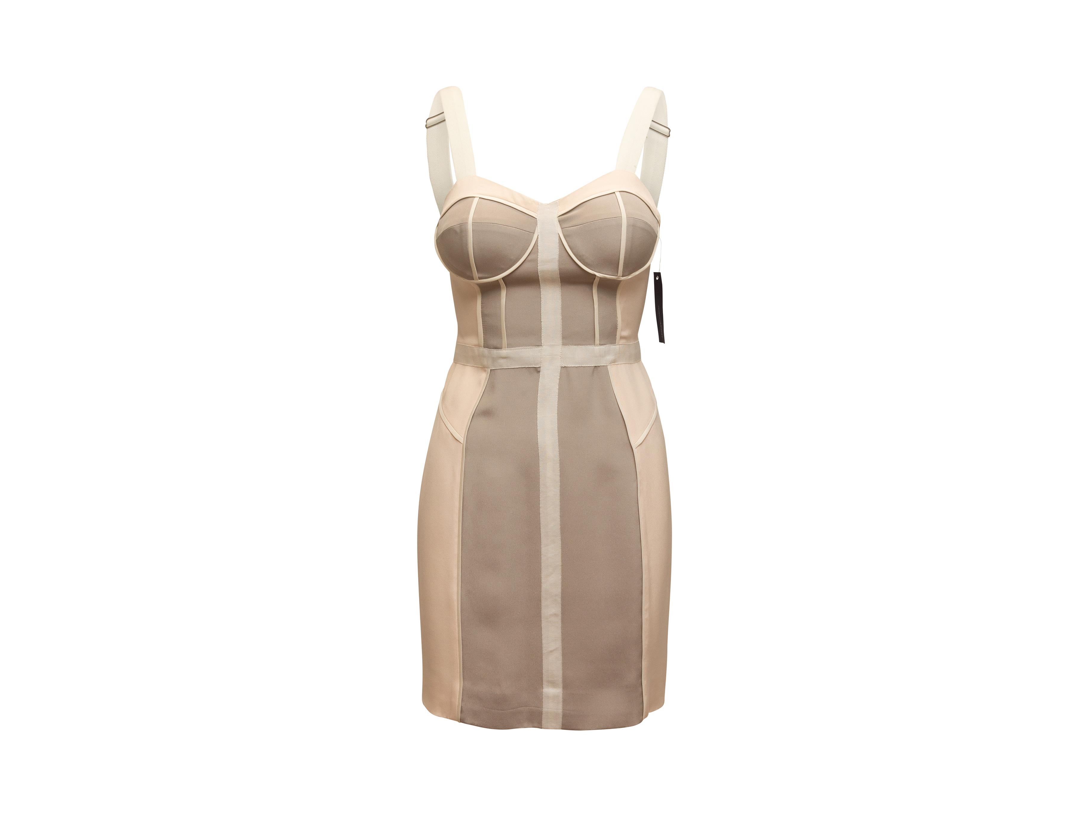 Rebecca Minkoff Beige & Taupe Sleeveless Bustier Dress In New Condition In New York, NY