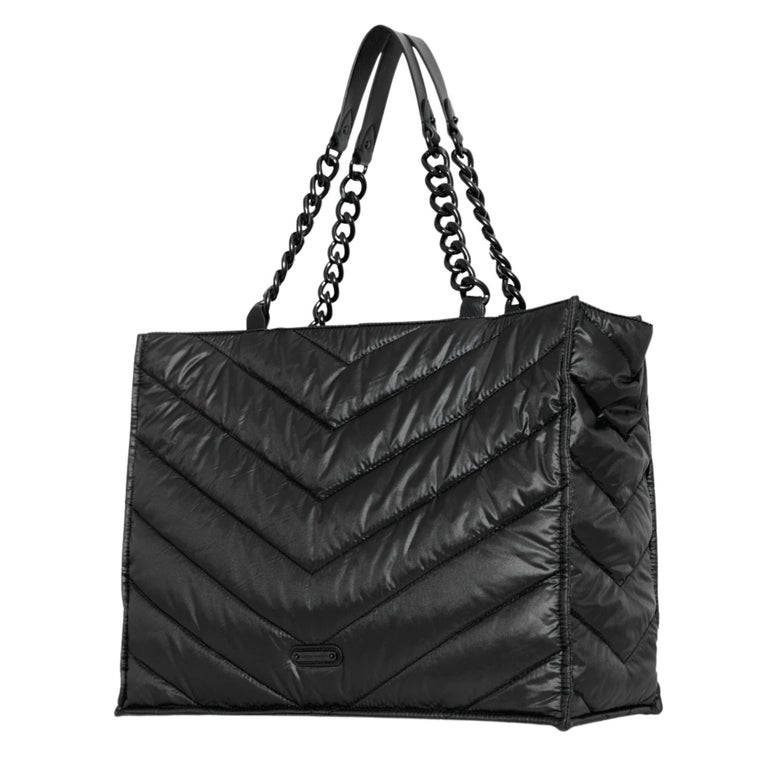 Large Shoulder Tote Bag Quilted Pattern Chain Strap Black