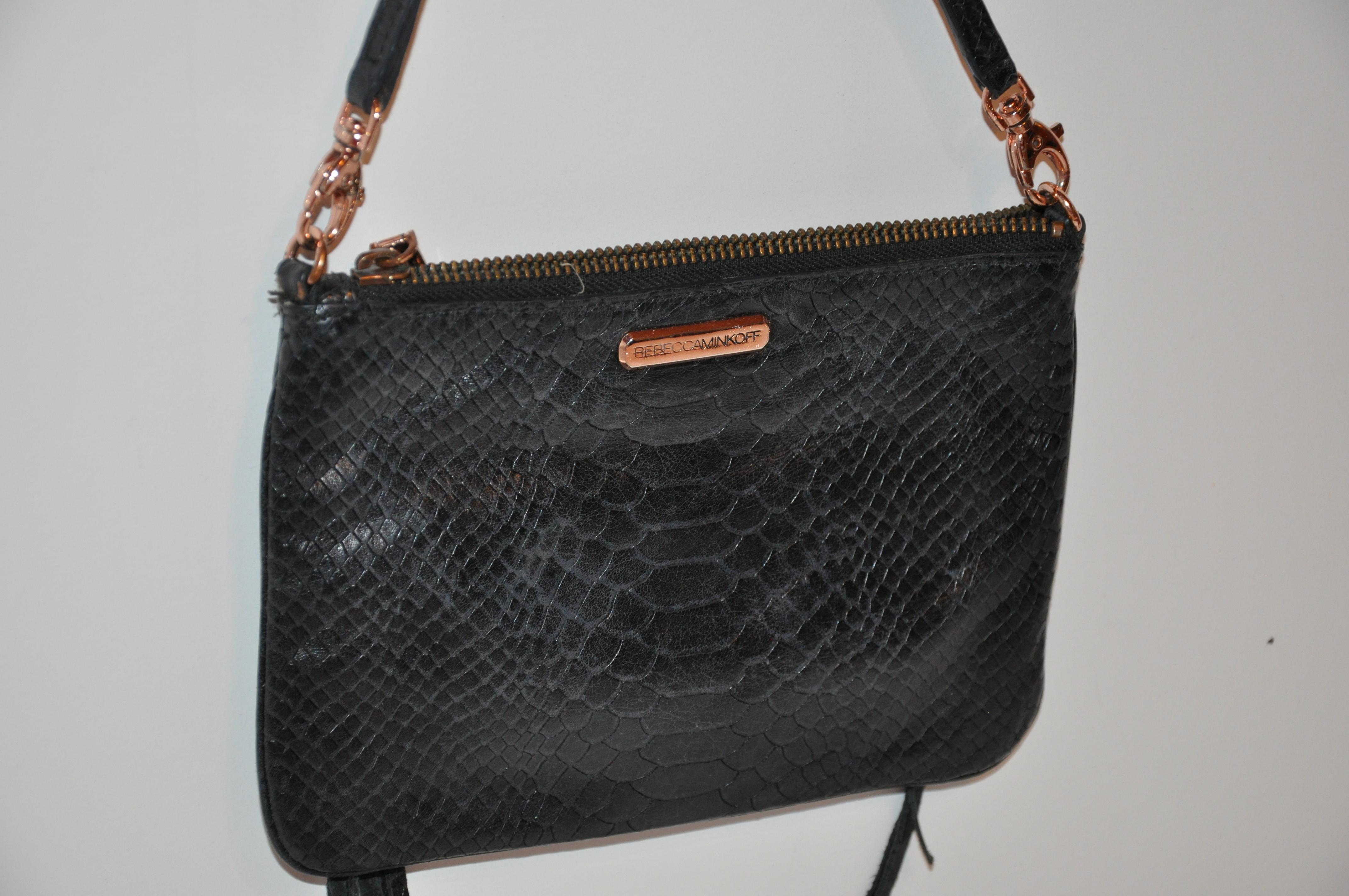 Rebecca Minkoff Black Embossed Croc Leather Optional Clutch or Shoulder Bag For Sale 1