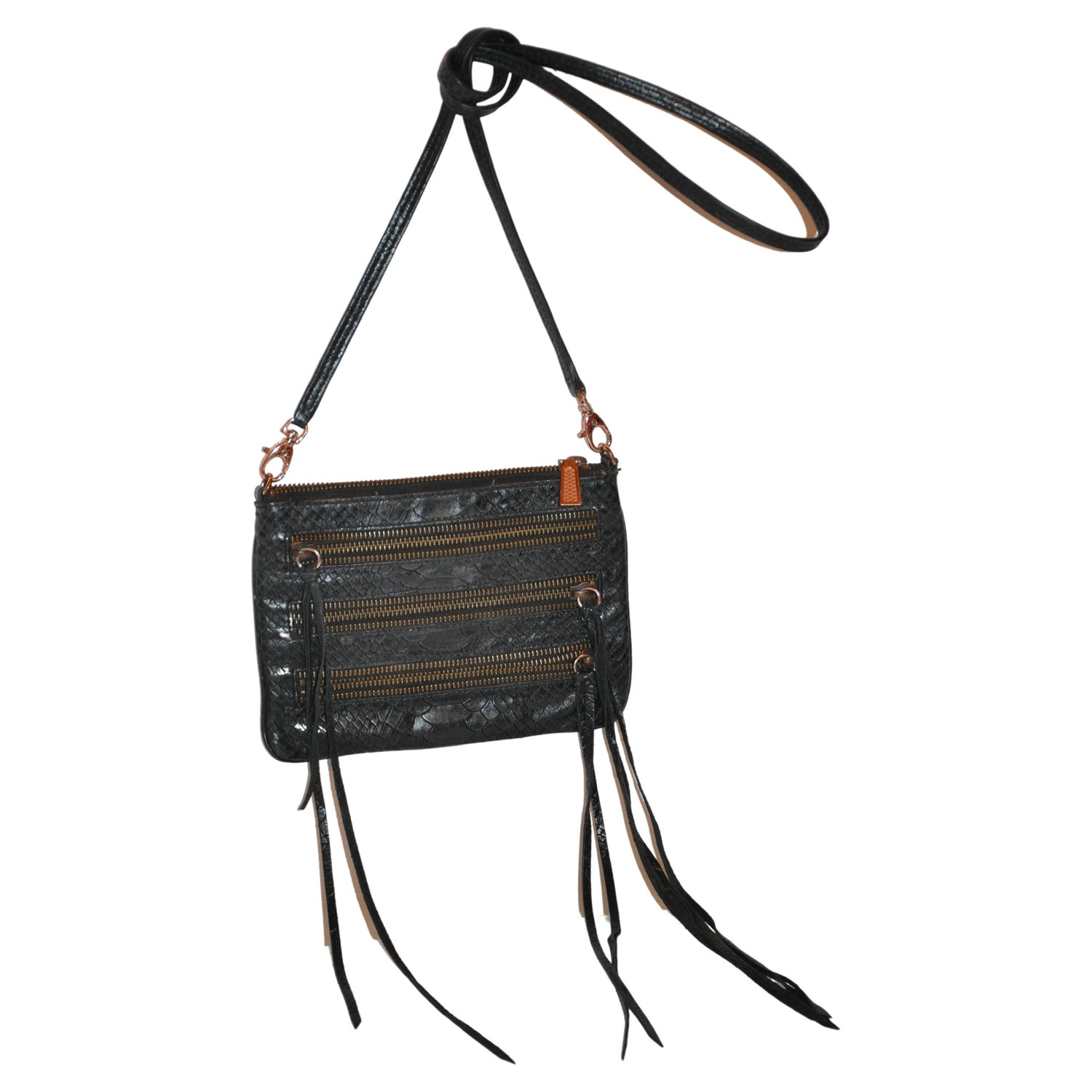 Rebecca Minkoff Black Embossed Croc Leather Optional Clutch or Shoulder Bag  For Sale at 1stDibs