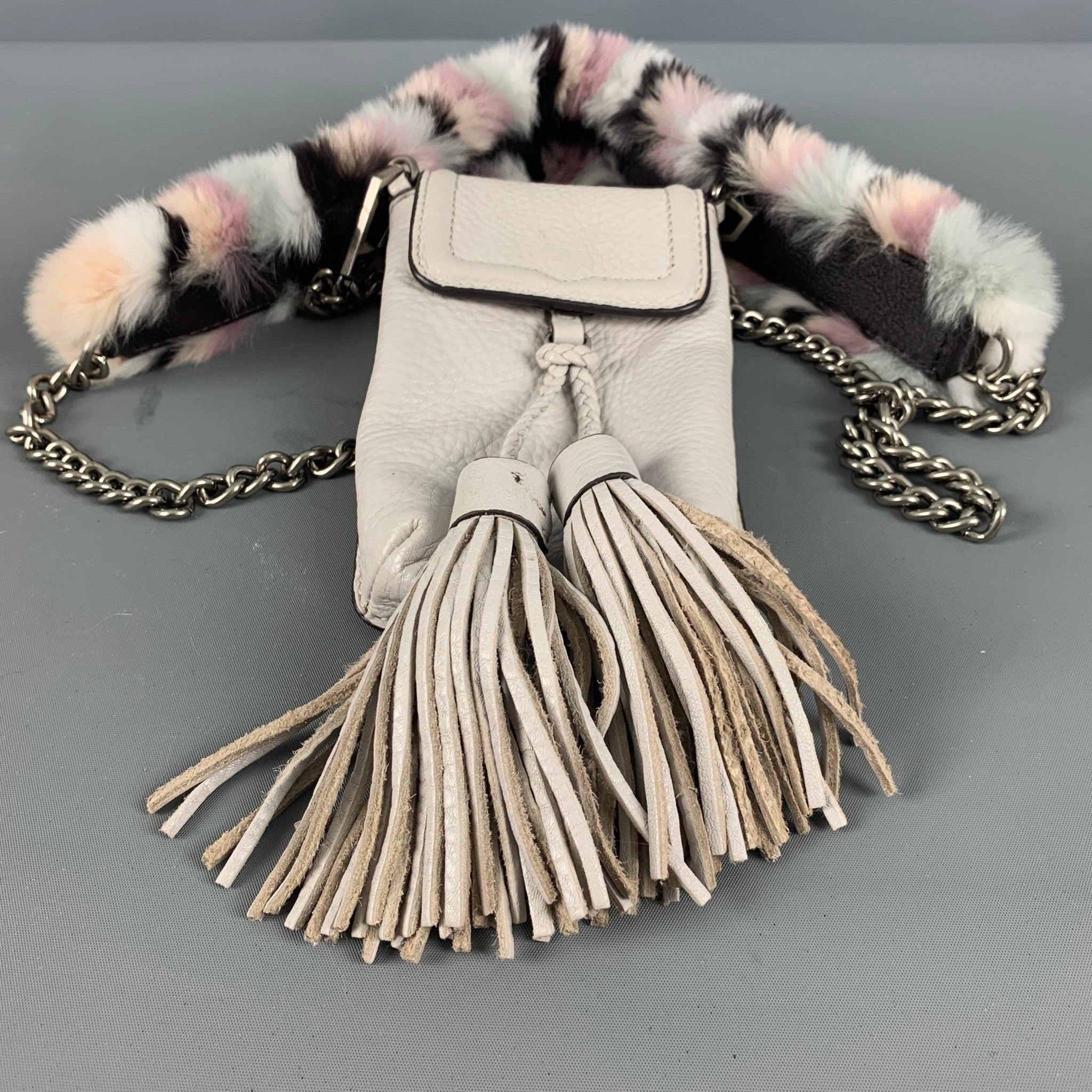 REBECCA MINKOFF Grey Rabbit Fur Leather Cross Body Handbag For Sale 7
