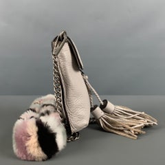 REBECCA MINKOFF Grey Rabbit Fur Leather Cross Body Handbag