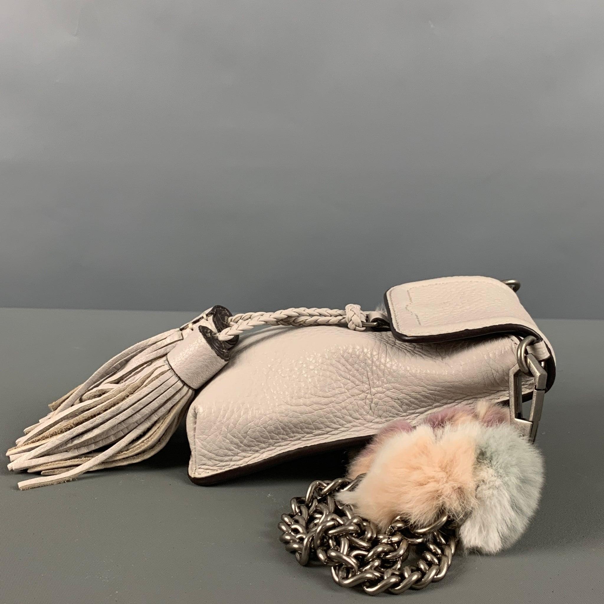 REBECCA MINKOFF Grey Rabbit Fur Leather Cross Body Handbag For Sale 1