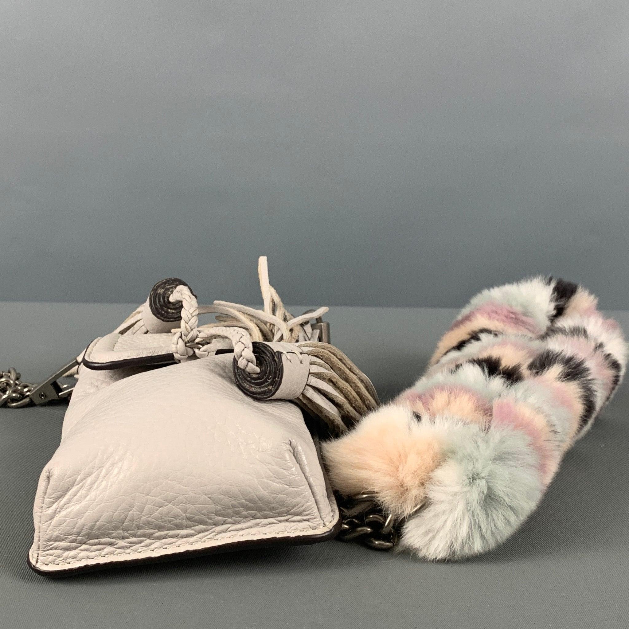 REBECCA MINKOFF Grey Rabbit Fur Leather Cross Body Handbag For Sale 2
