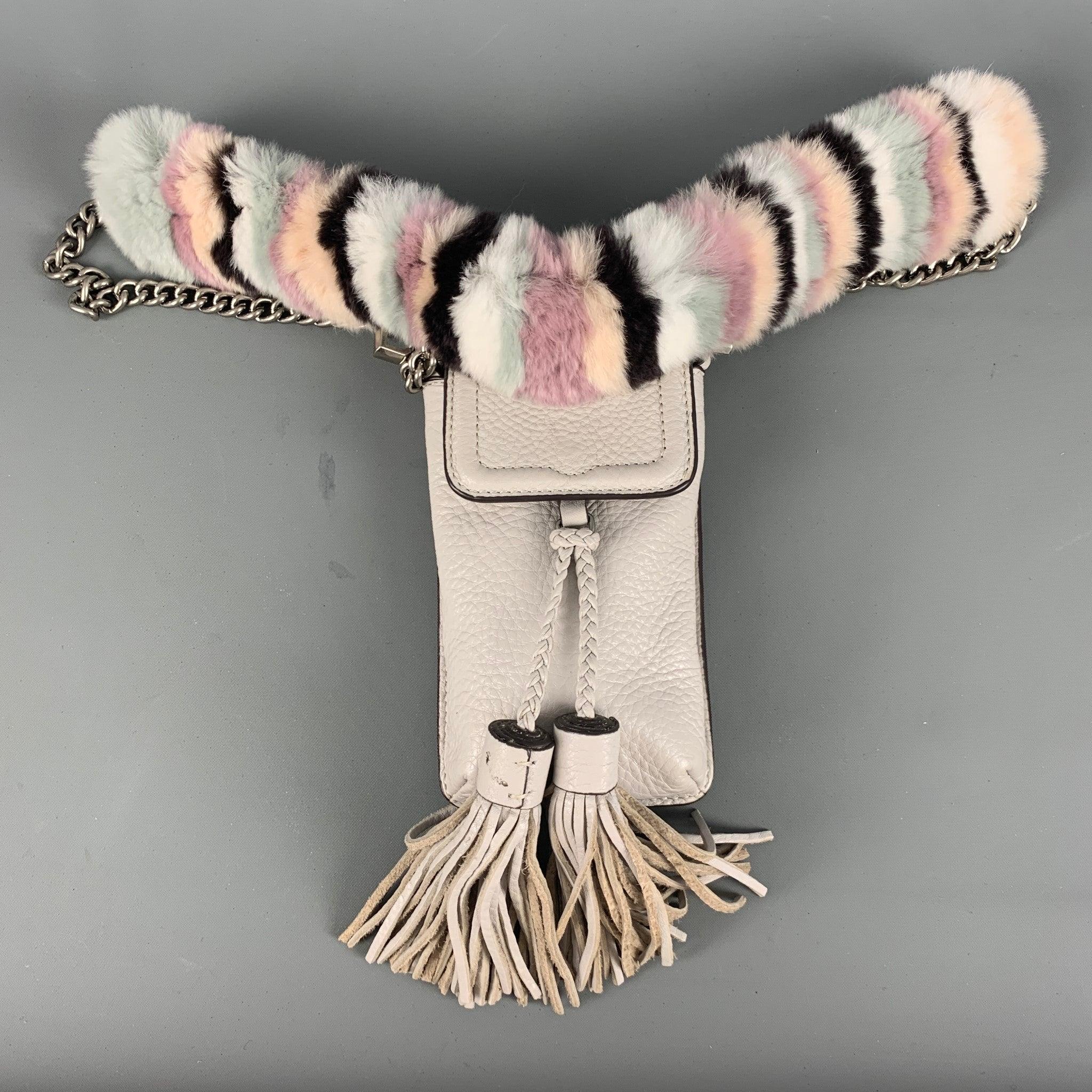 REBECCA MINKOFF Grey Rabbit Fur Leather Cross Body Handbag For Sale 4