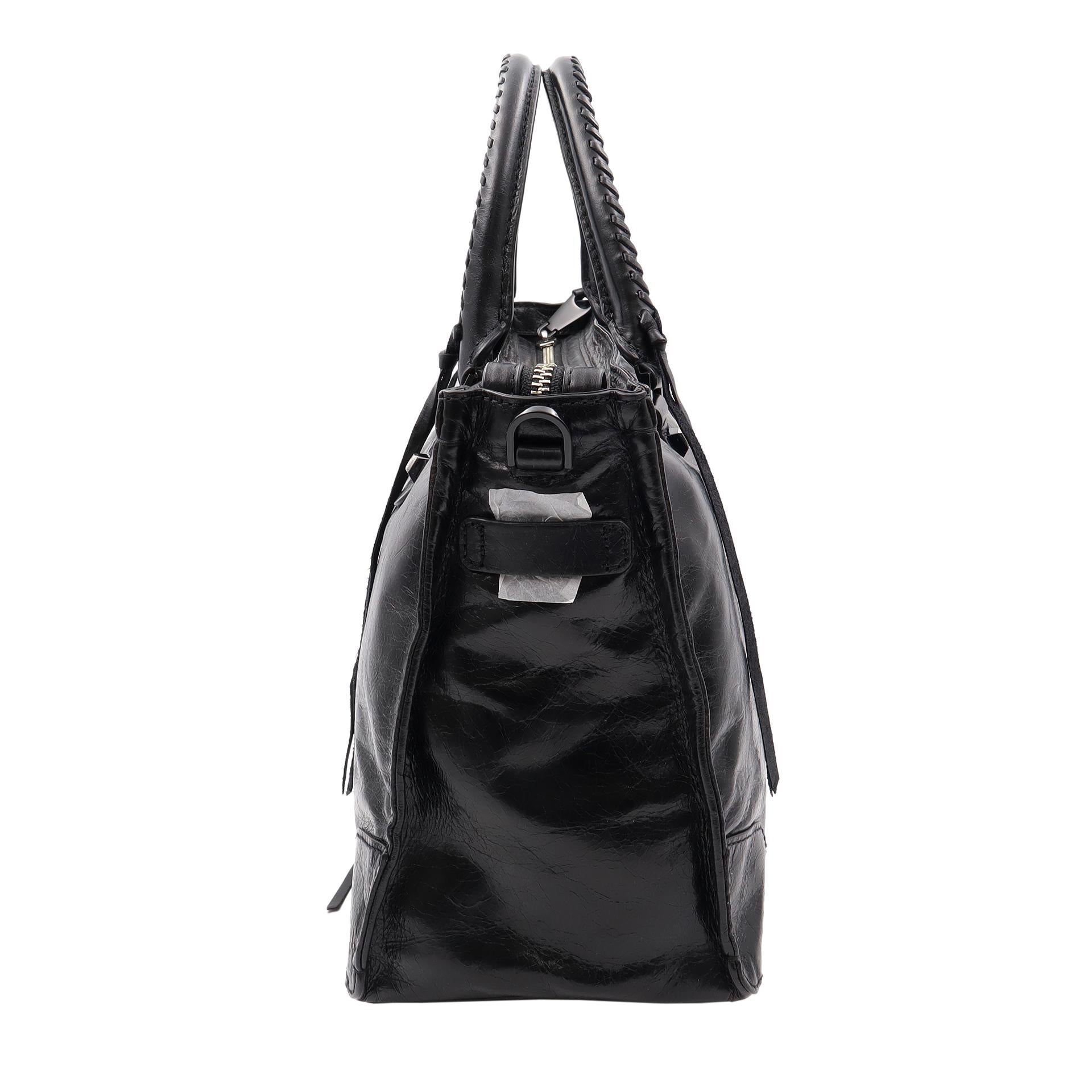 black genuine leather large regan satchel