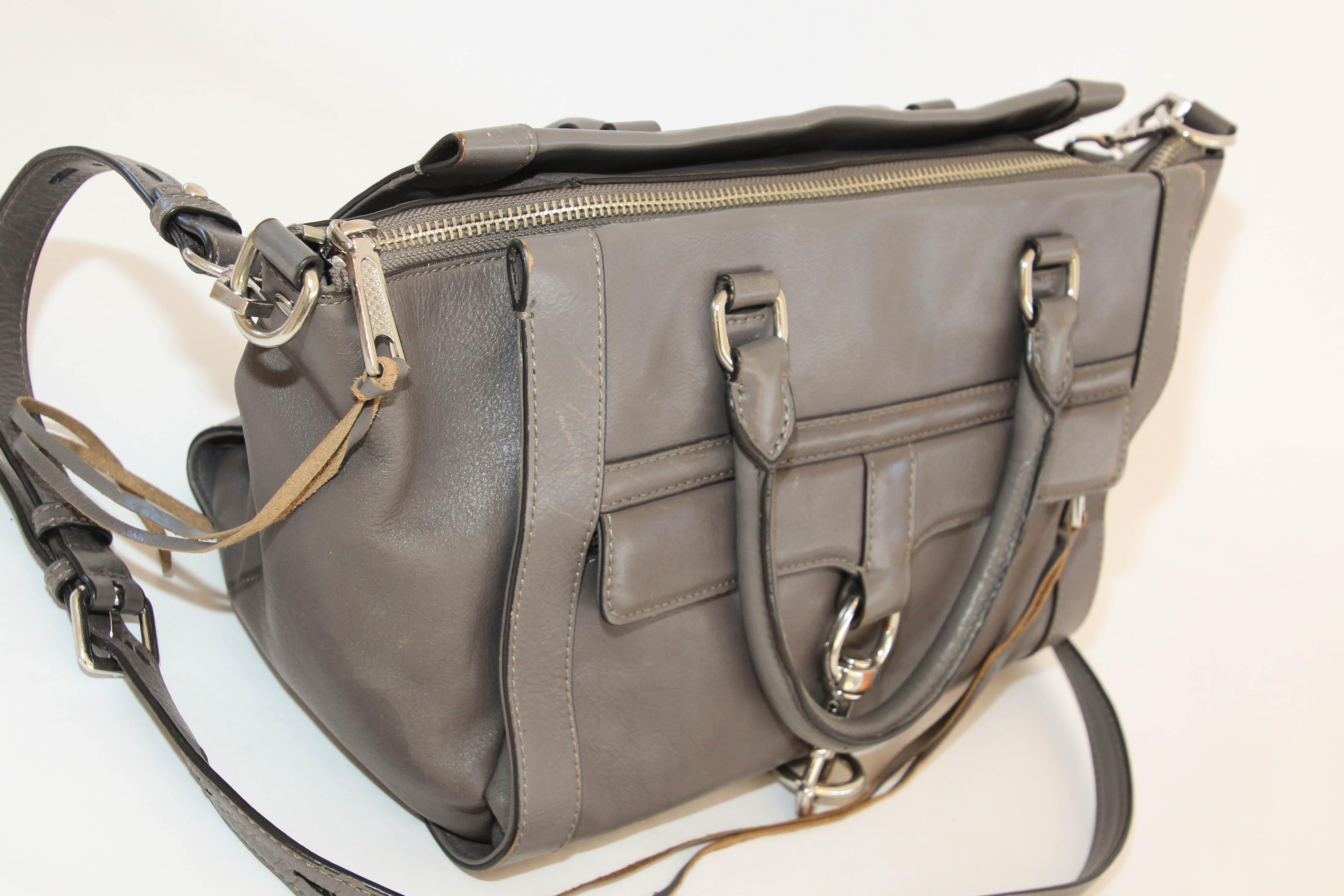 Rebecca Minkoff Large Grey Leather Bowery Satchel For Sale 5