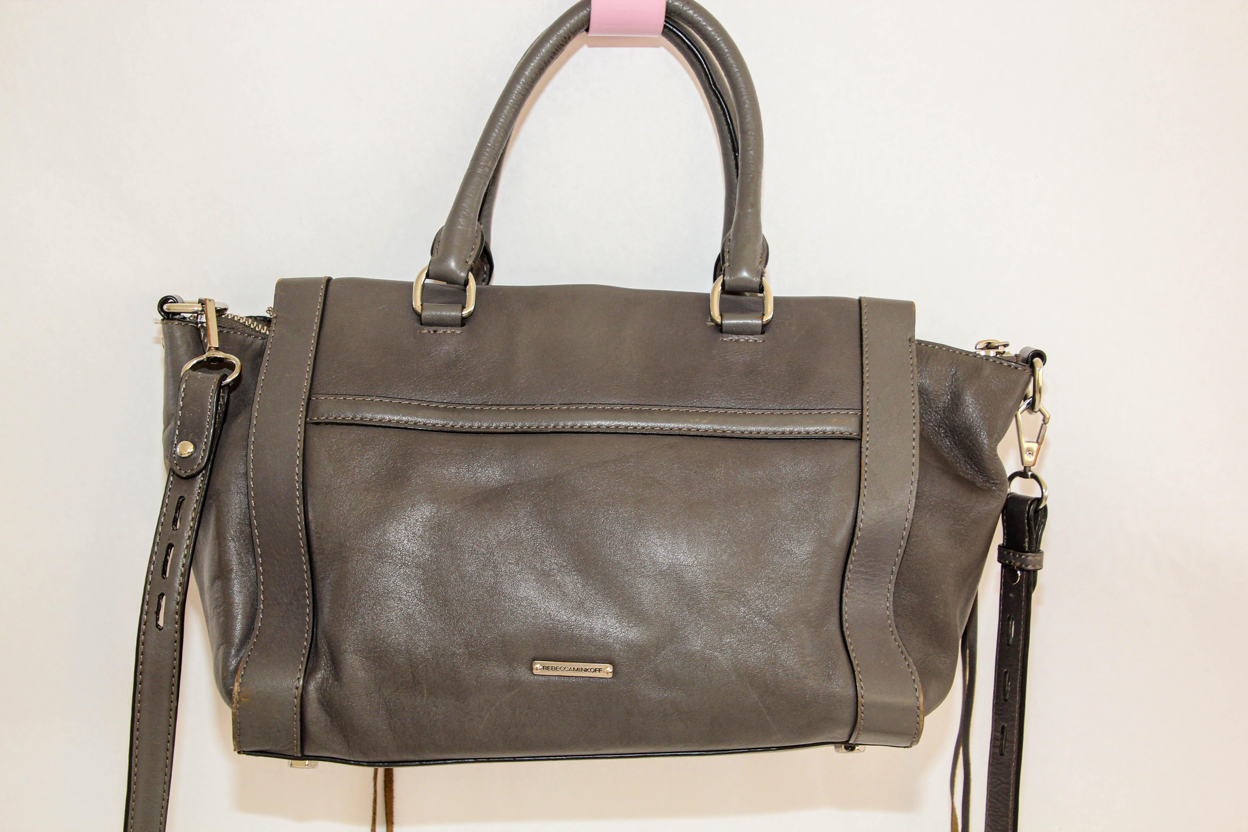 Rebecca Minkoff Large Grey Leather Bowery Satchel In Good Condition For Sale In North Hollywood, CA