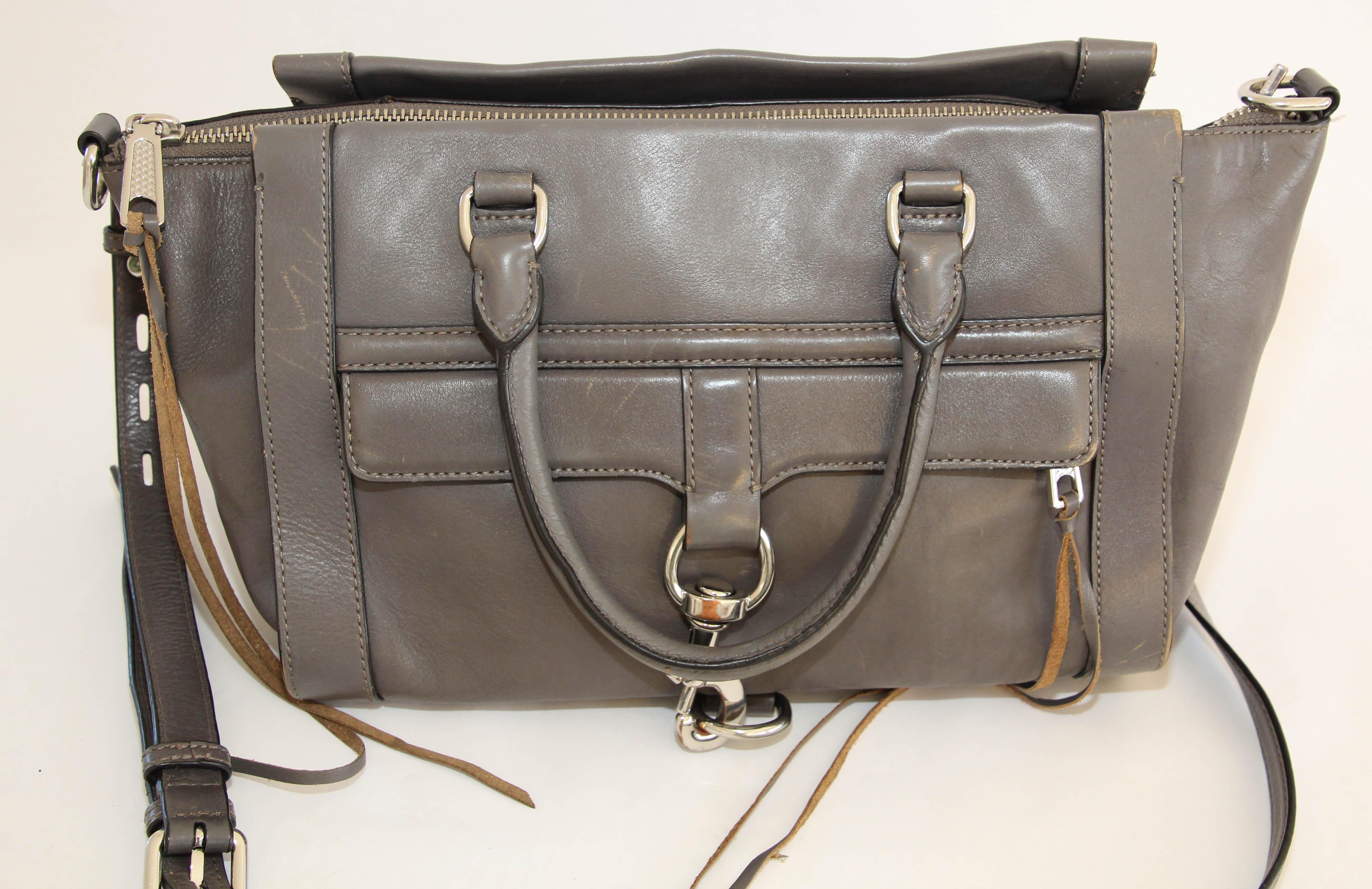 Rebecca Minkoff Large Grey Leather Bowery Satchel For Sale 3