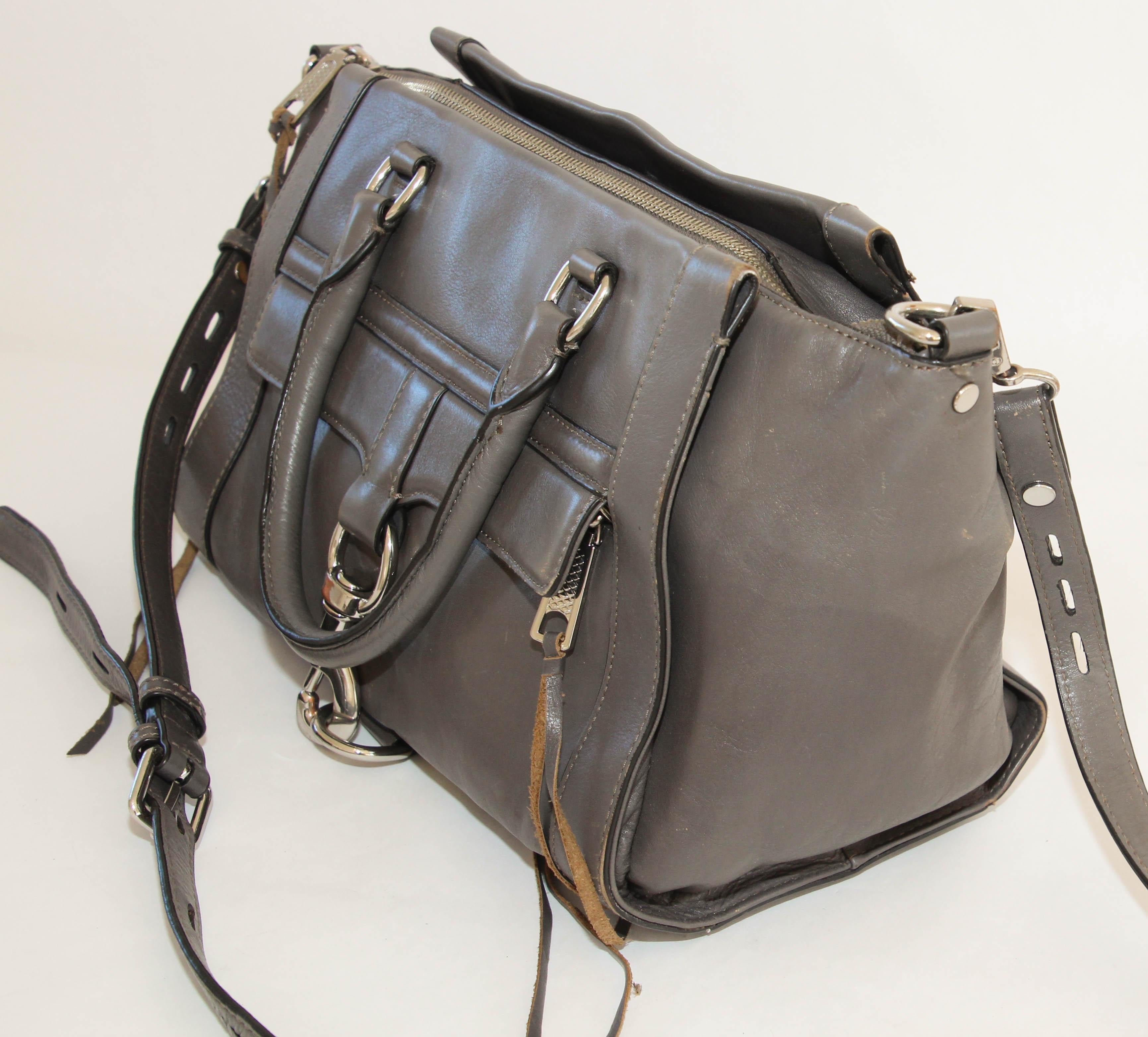 Rebecca Minkoff Large Grey Leather Bowery Satchel For Sale 4