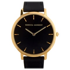 Rebecca Minkoff Major Gold-Tone Black Strap Watch 2200239