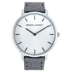 Rebecca Minkoff Major Silver-Tone Gray Leather Strap Watch 2200366