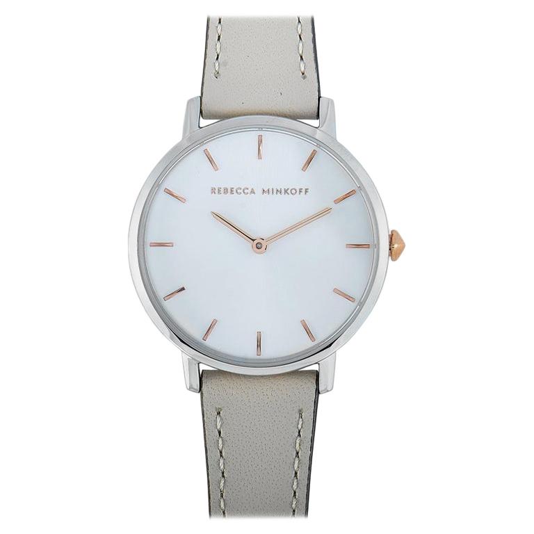 Rebecca Minkoff Major Stainless Steel Gray Leather Strap Watch 2200238