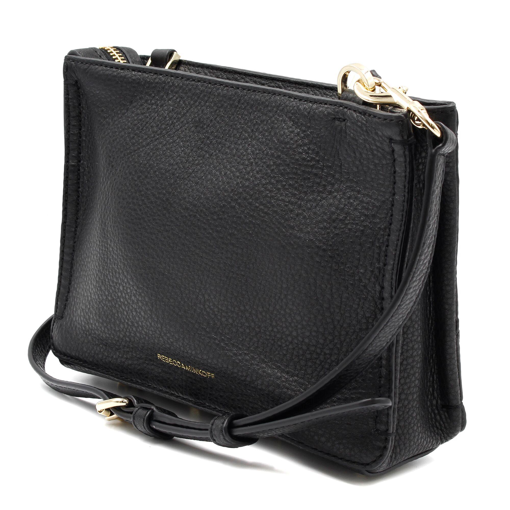 Brand: Rebecca Minkoff.
Model Number: HS16IPBX68
Color: Black.
Material: Leather.
Lining: Lined.
Style: Cross-body.
Dimensions: H: 6 inch x D: 2.5 inch x L: 9 inch.