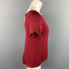 REBECCA MINKOFF Size 4 Burgundy Beaded Silk Blouse
