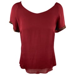 REBECCA MINKOFF Size 4 Burgundy Beaded Silk Blouse