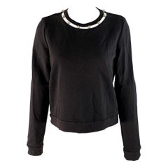 REBECCA MINKOFF Size L Black Silver Cotton Cutout Sweater