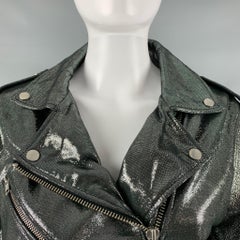 REBECCA MINKOFF Size S Silver Leather Metallic Biker Jacket