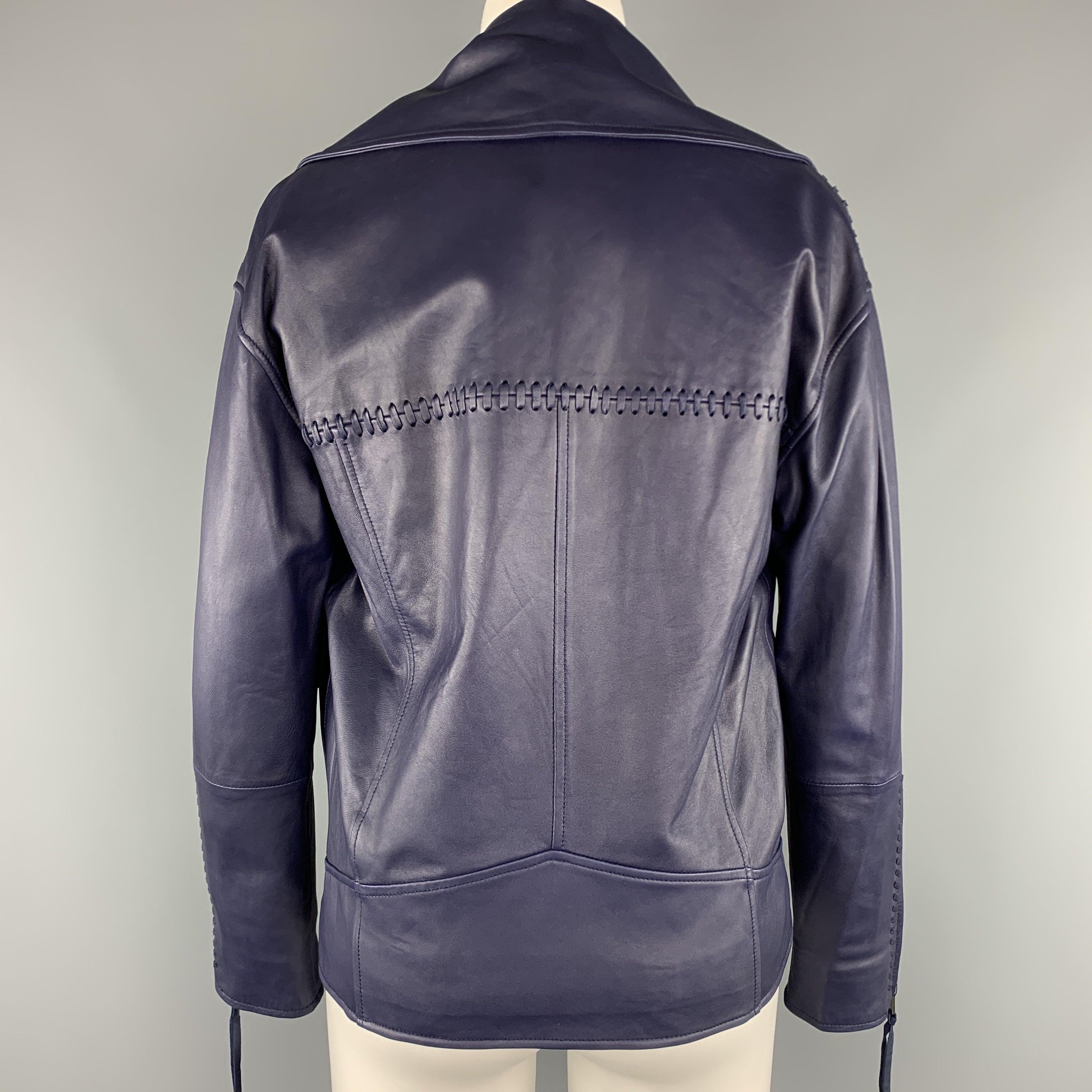 REBECCA MINKOFF Size XS Navy Leather Lamb Skin Biker Jacket For Sale 4