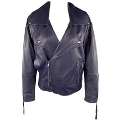REBECCA MINKOFF Size XS Navy Leather Lamb Skin Biker Jacket