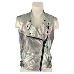 REBECCA MINKOFF Size XS Silver & Black Cotton Metallic Biker Vest