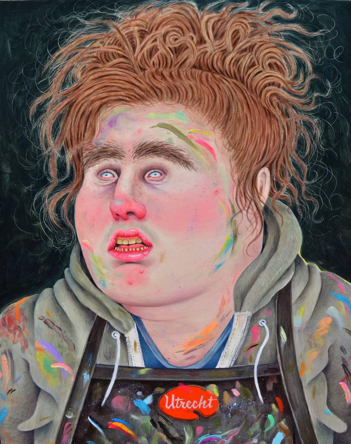 Rebecca Morgan Portrait Painting - Self Portrait Post MFA Wearing the Smock of a Former Employer II