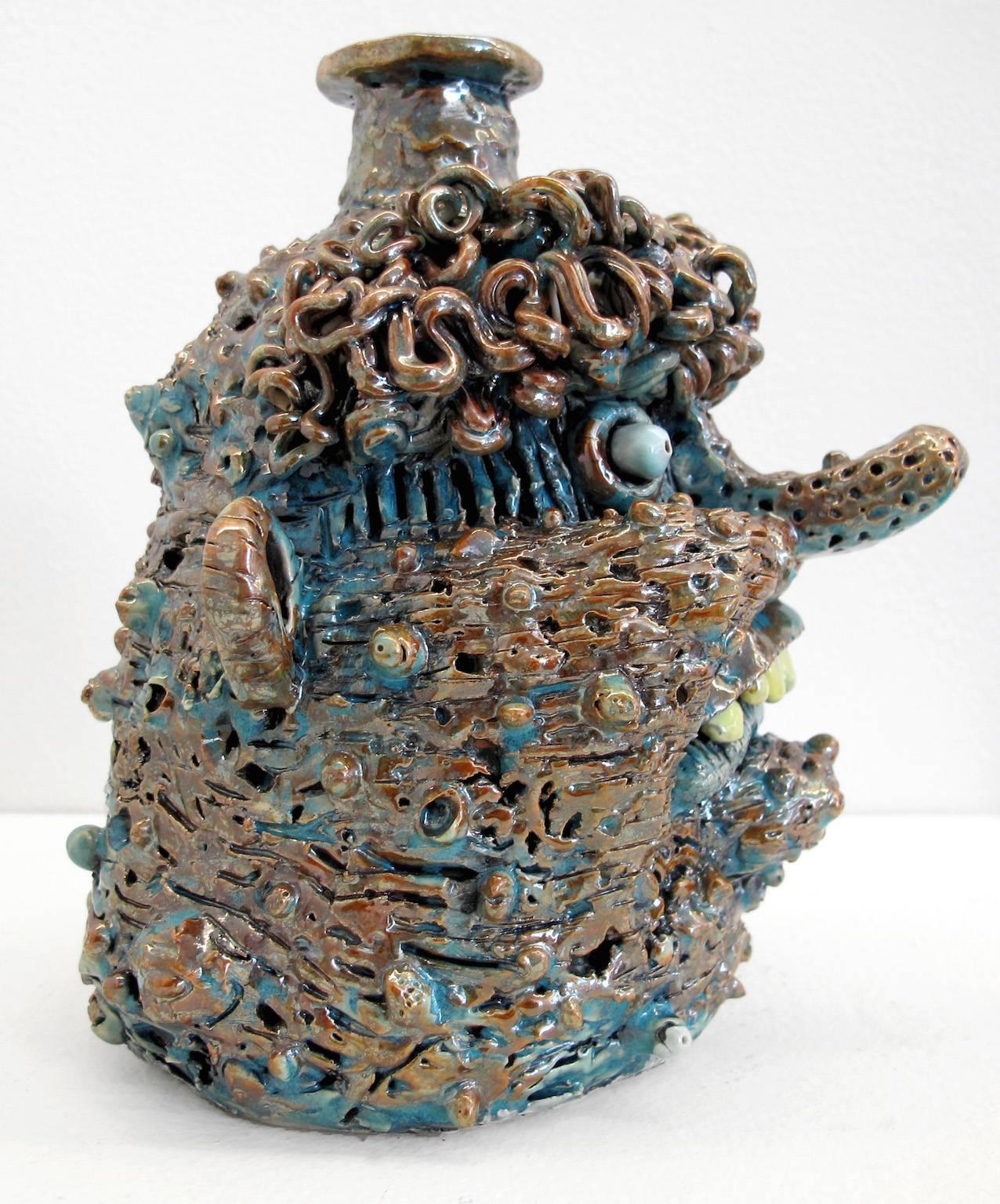 Blue and Orange Jug - Contemporary Sculpture by Rebecca Morgan