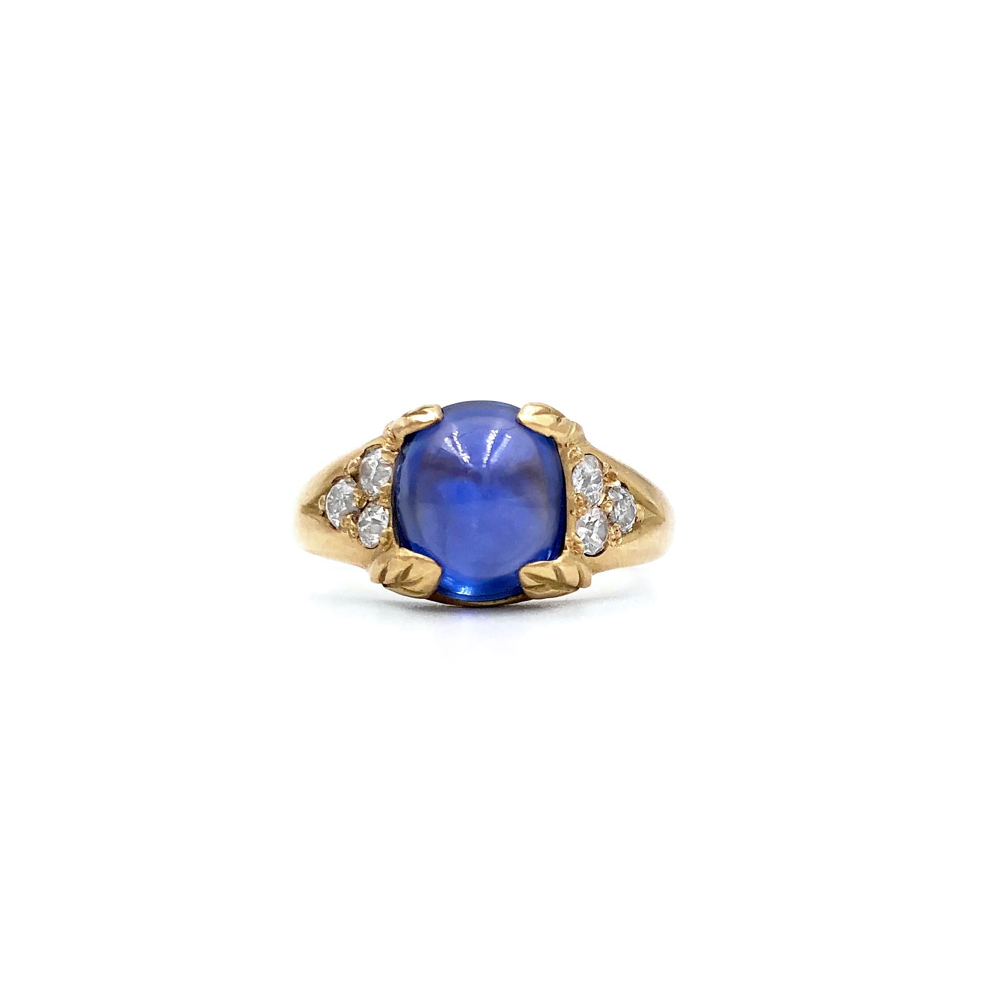 Artisan Rebecca Overmann Vintage Unheated Natural 4.32ct Blue Sapphire Sugarloaf Ring