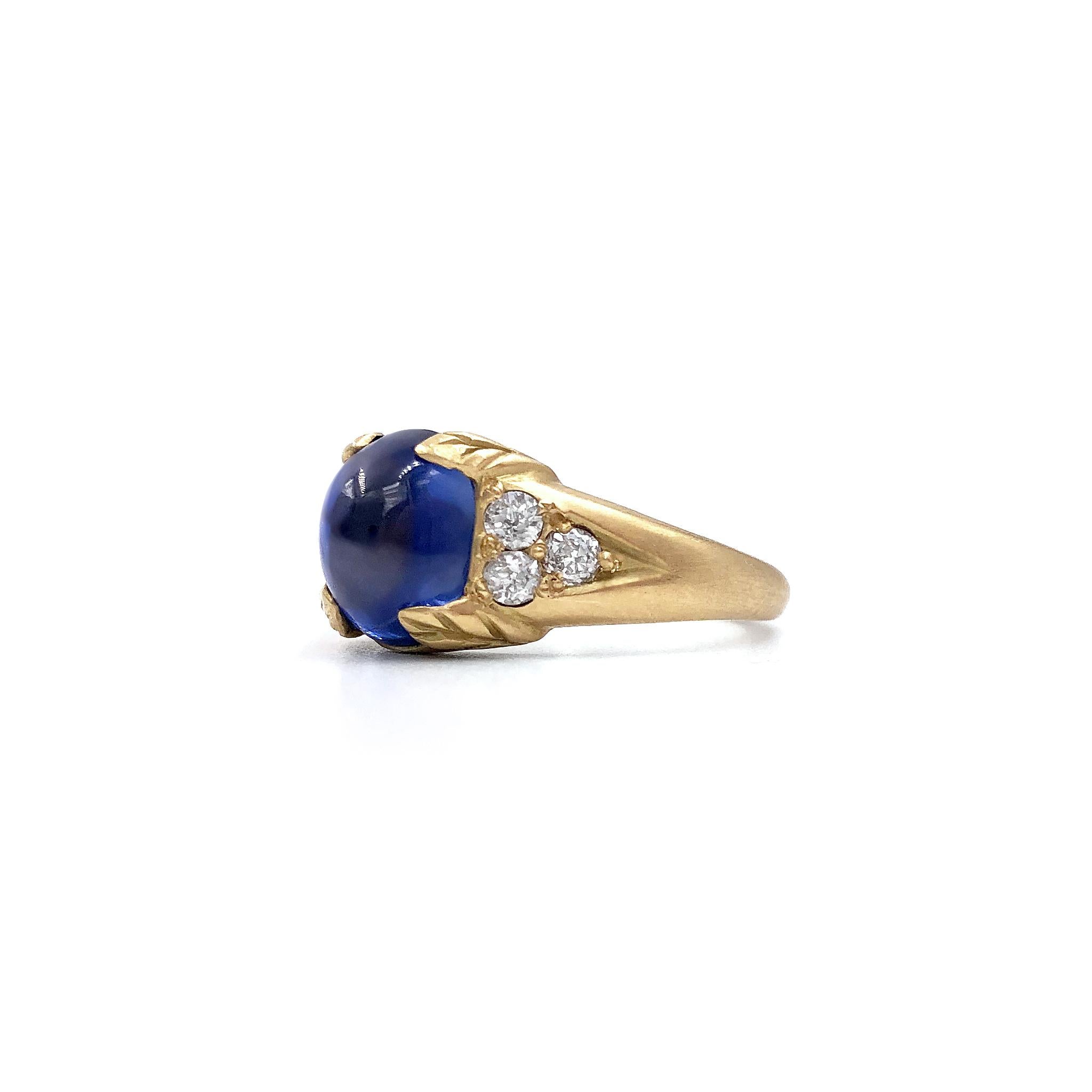 Cushion Cut Rebecca Overmann Vintage Unheated Natural 4.32ct Blue Sapphire Sugarloaf Ring