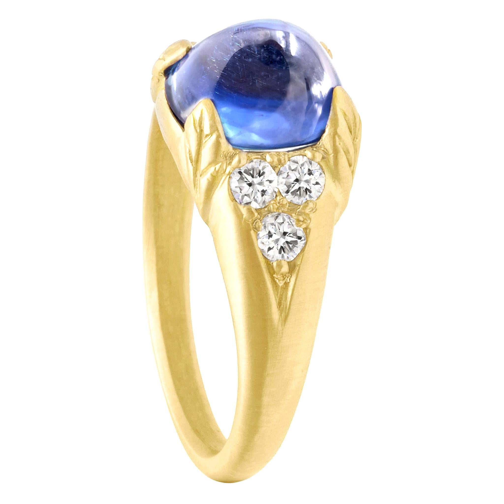 Rebecca Overmann Vintage Unheated Natural 4.32ct Blue Sapphire Sugarloaf Ring