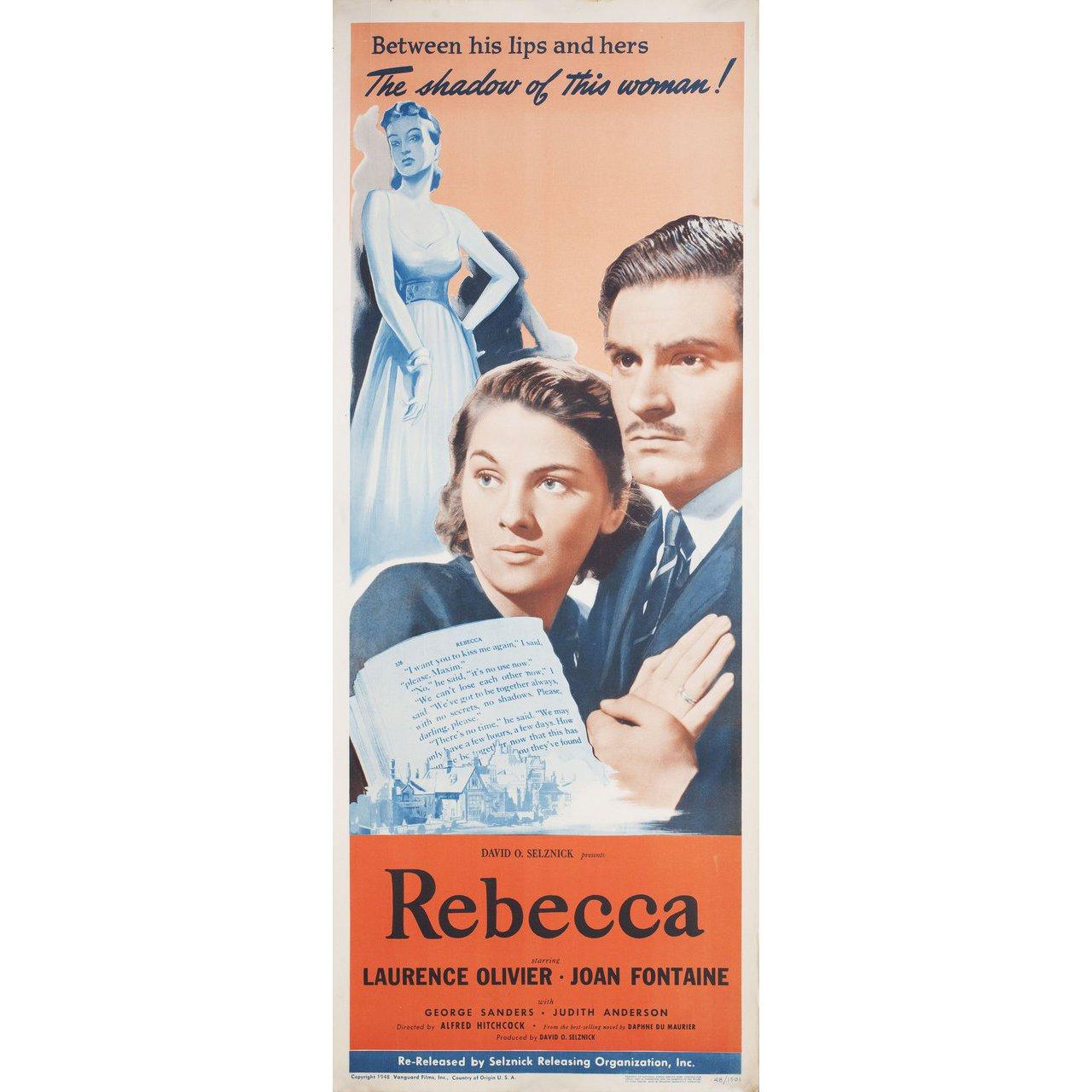 Original 1948 re-release U.S. insert poster for the 1940 film Rebecca directed by Alfred Hitchcock with Laurence Olivier / Joan Fontaine / George Sanders / Judith Anderson. Very good-fine condition, rolled. Please note: the size is stated in inches