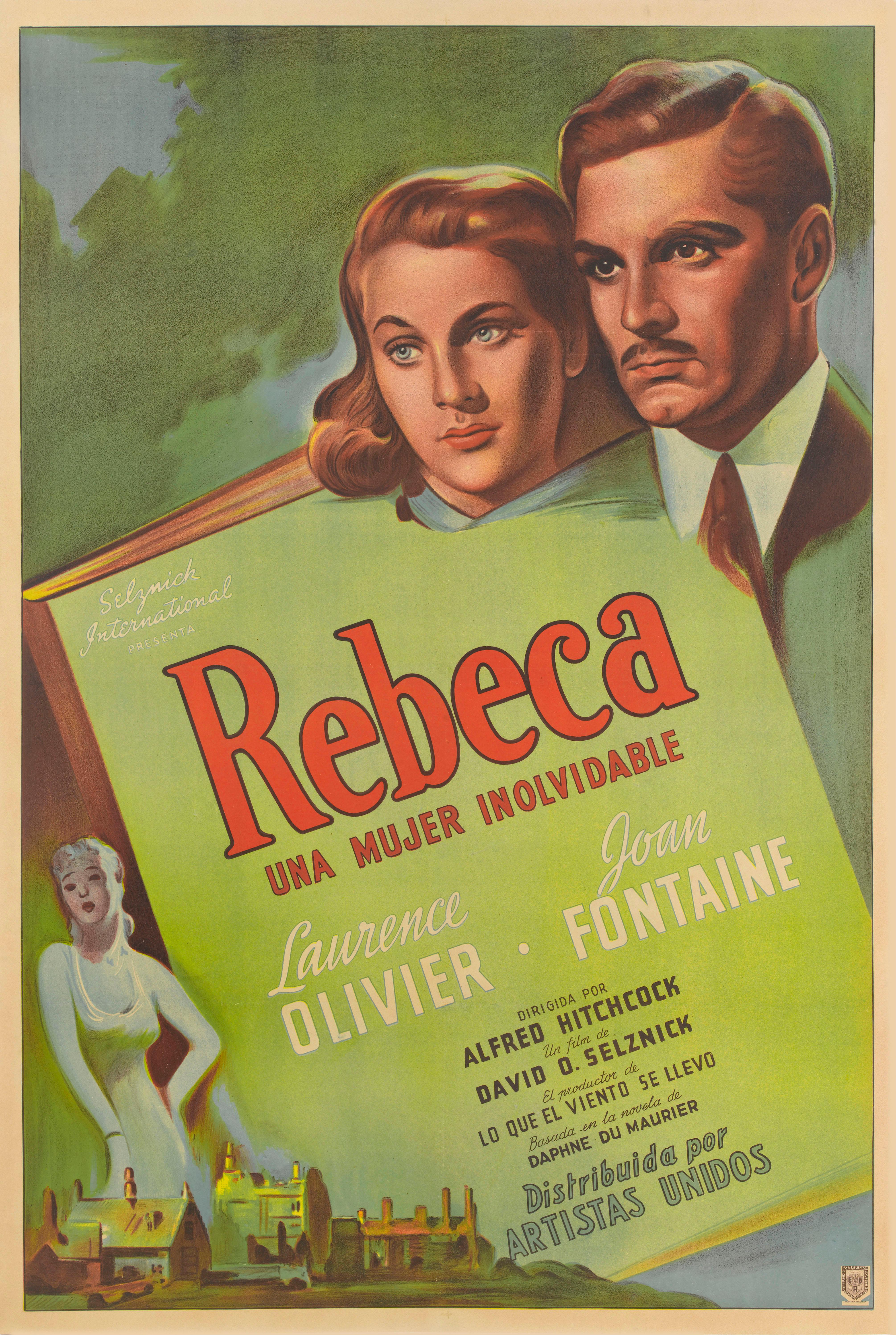 Original IArgentine film poster for Rebecca, 1940.
Daphne du Maurier's gripping 1938 novel was made into a film in 1940 by Alfred Hitchcock. It was Hitchcock's first project in America, and the first that he made whilst under contract with David O.