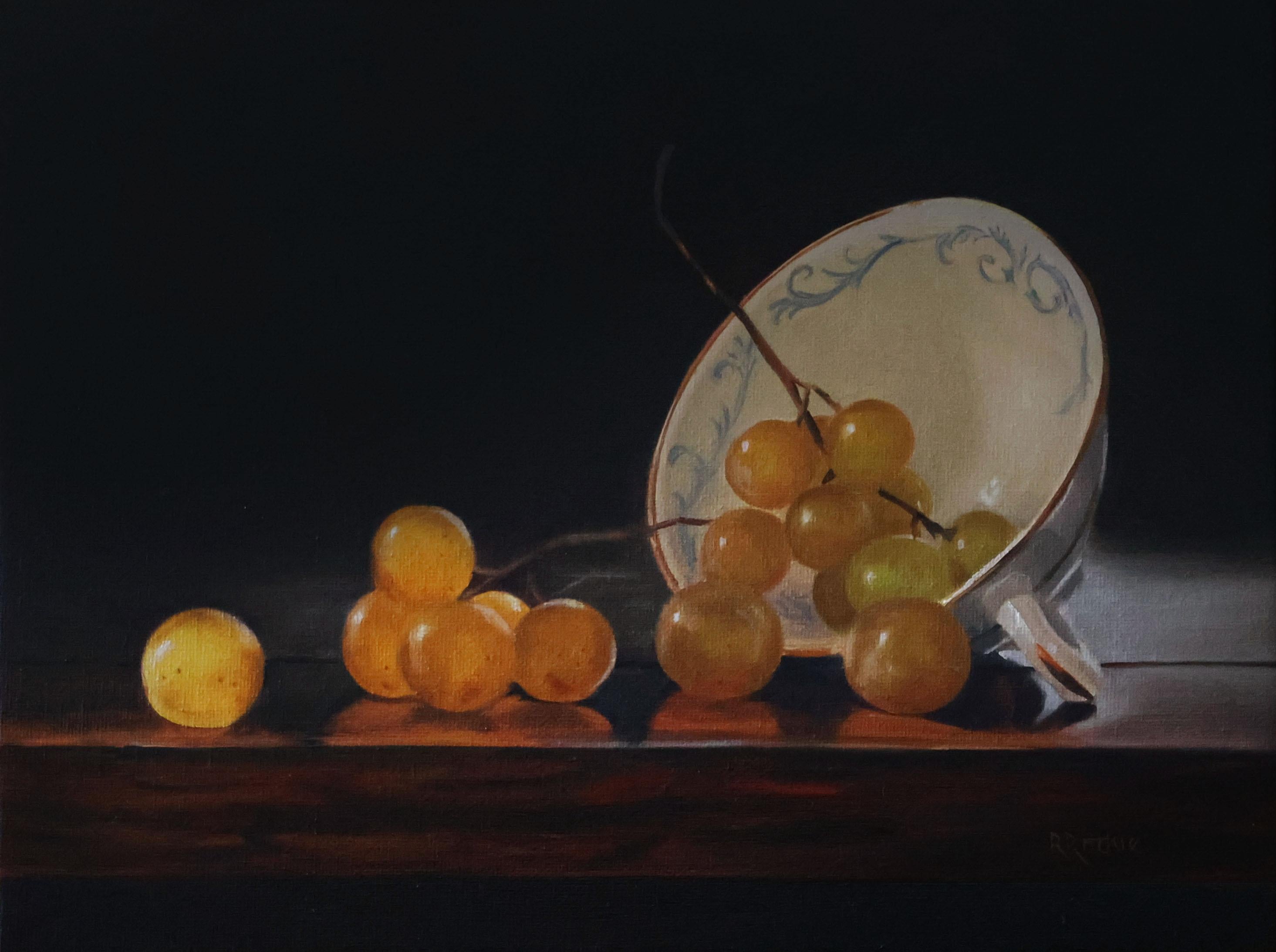 Muscat Grapes and Teacup - original realism still life - contemporary Art