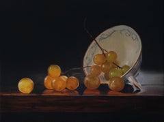Muscat Grapes and Teacup - original realism still life - contemporary Art