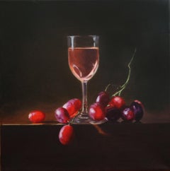 Red Grapes and Wine - dutch contemporary still life traditonal realism fruit oil