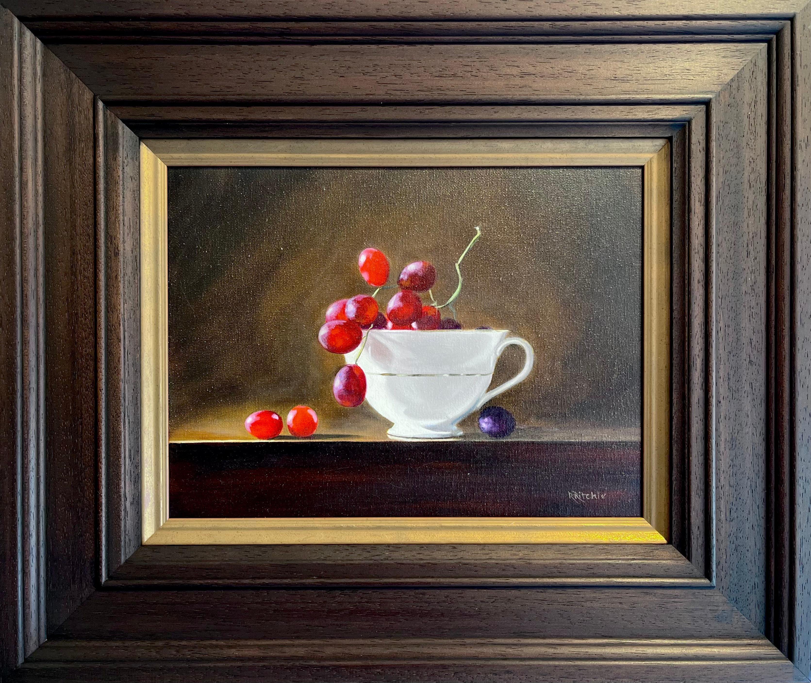 Teacup with Grapes - dutch contemporary still life traditonal realism fruit oil