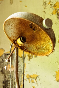 "Aged", contemporary, abandoned, yellow, lamp, vintage, color photo, metal print