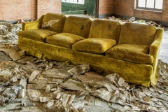 "Discarded", Contemporary, Industrial, Couch, Factory, Yellow, Color Photograph